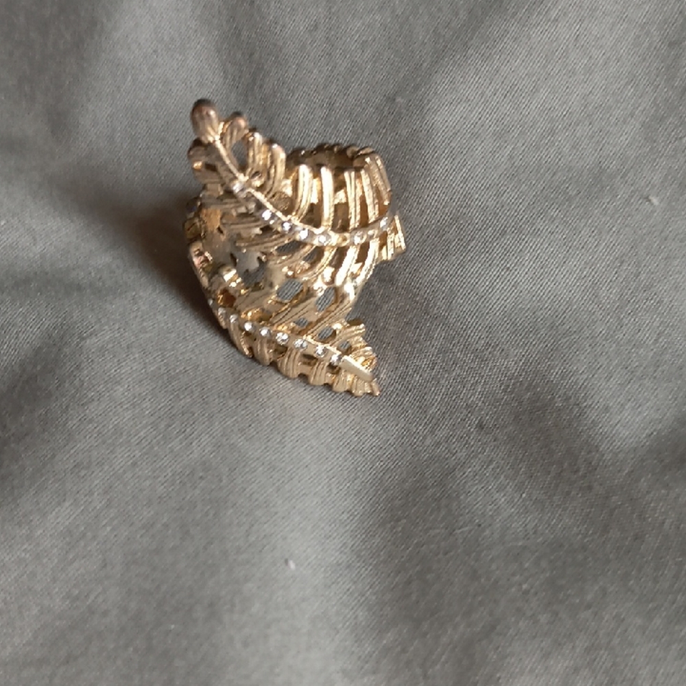 Gold Leaf Wrap Ring with Crystal Accents for Women